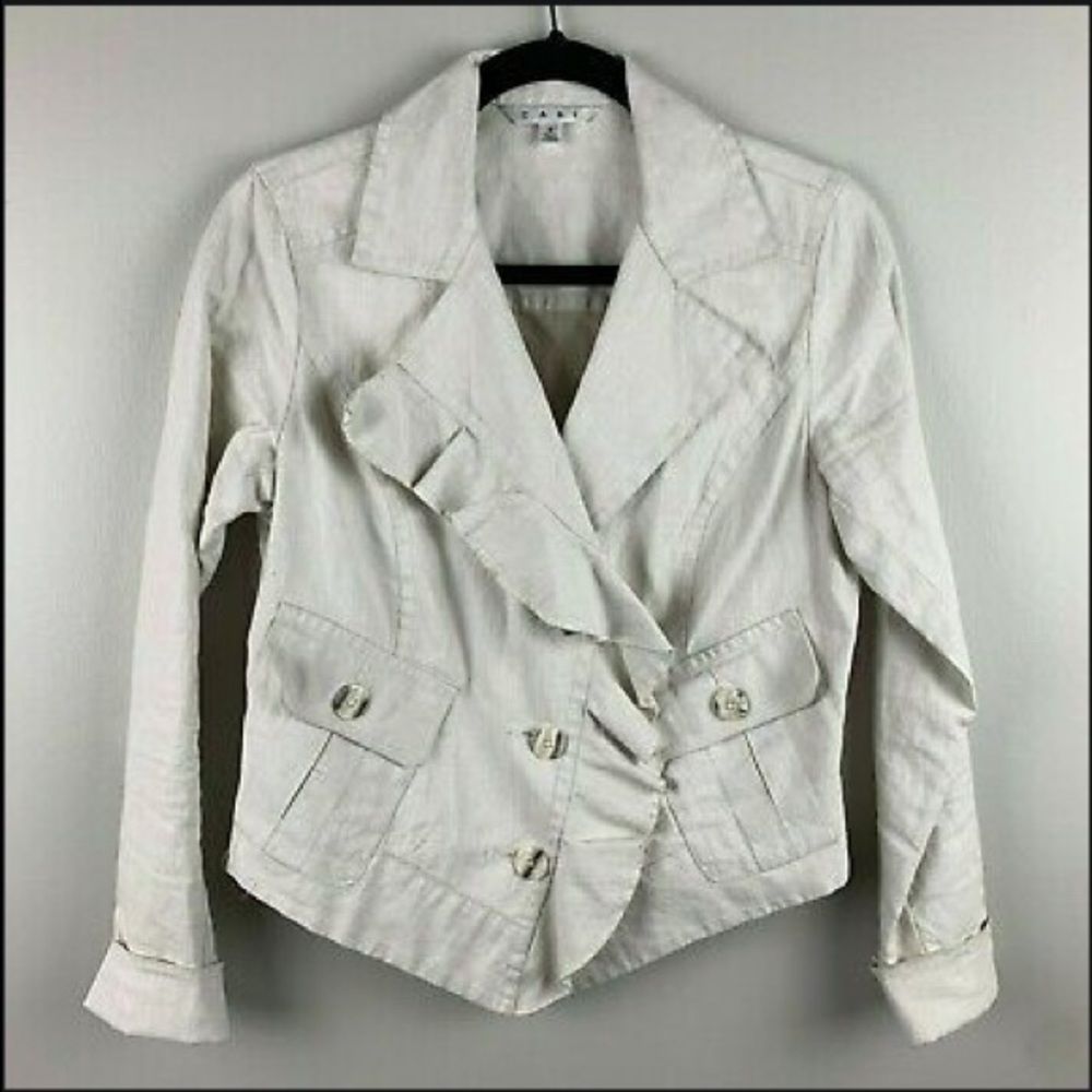 CAbi cream waxed linen asymmetrical ruffle jacket